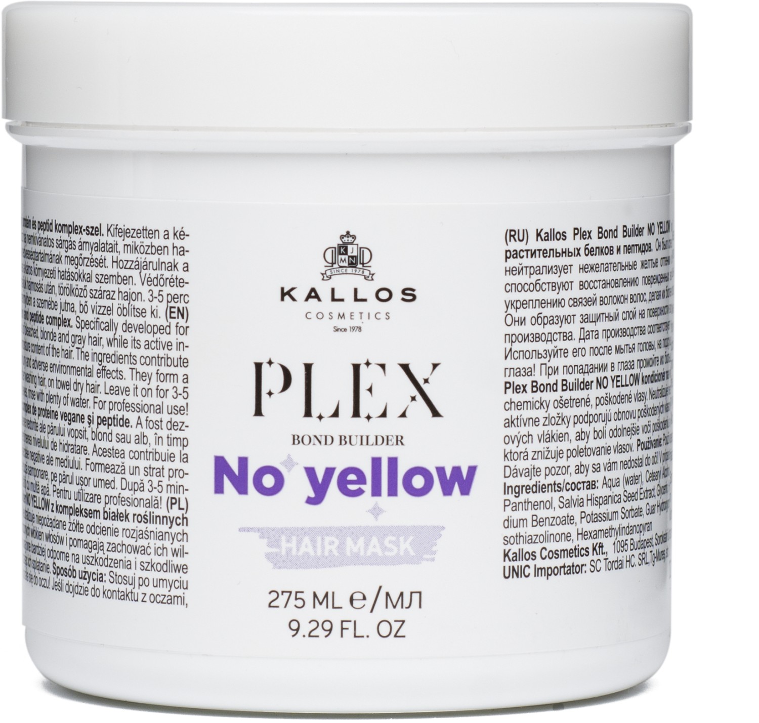  Kallos Plex No Yellow Hair Mask 275 ml 