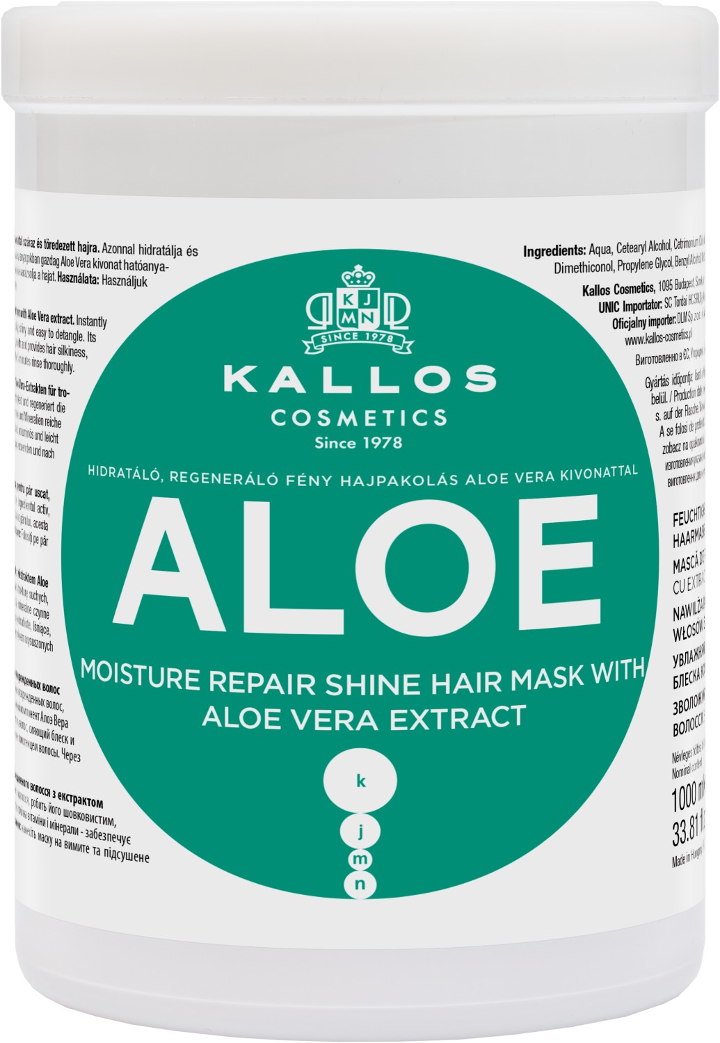  Kallos KJMN Aloe Moisture Repair Shine Hair Mask 1000 ml 