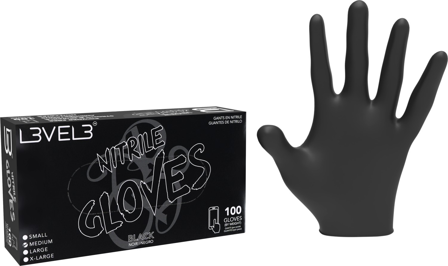  L3VEL3 Gants en nitrile M Noir 
