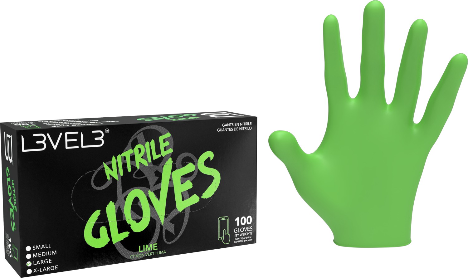  L3VEL3 Gants en nitrile L Citron Vert 