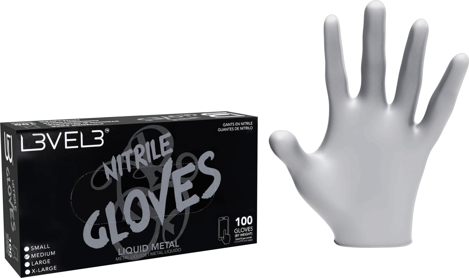  L3VEL3 Gants en nitrile M M&eacute;tal Liquide 