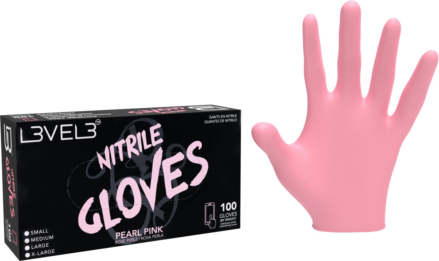  L3VEL3 Gants en nitrile M Rose Perle 