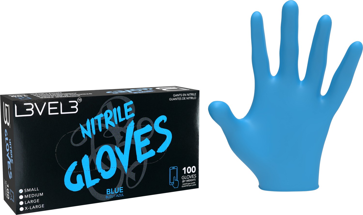  L3VEL3 Gants en nitrile S Bleu 