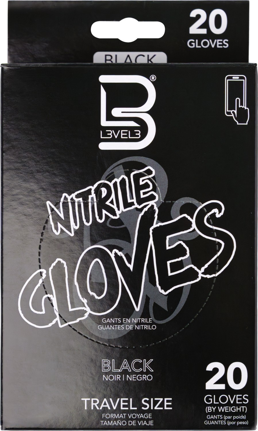  L3VEL3 Nitrile Gloves Large Black Travel Size 