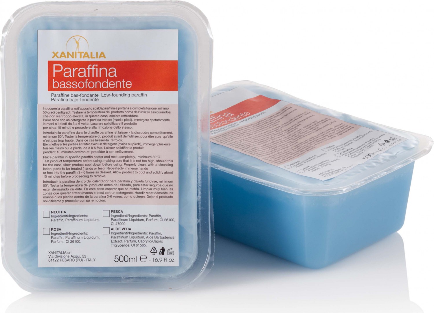  XanitaliaPro Paraffines fondant &agrave; de basses temp&eacute;ratures formule &agrave; l&rsquo;aloe vera 2 x 500 ml 